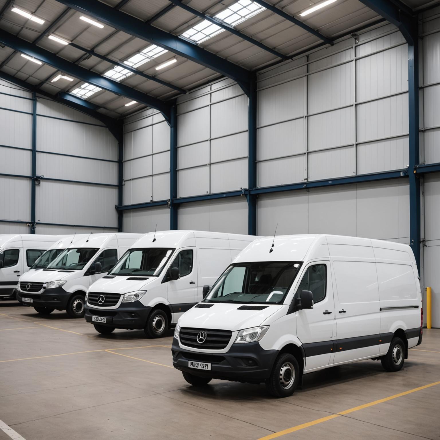 Courier van speeding through a city street for same-day express delivery