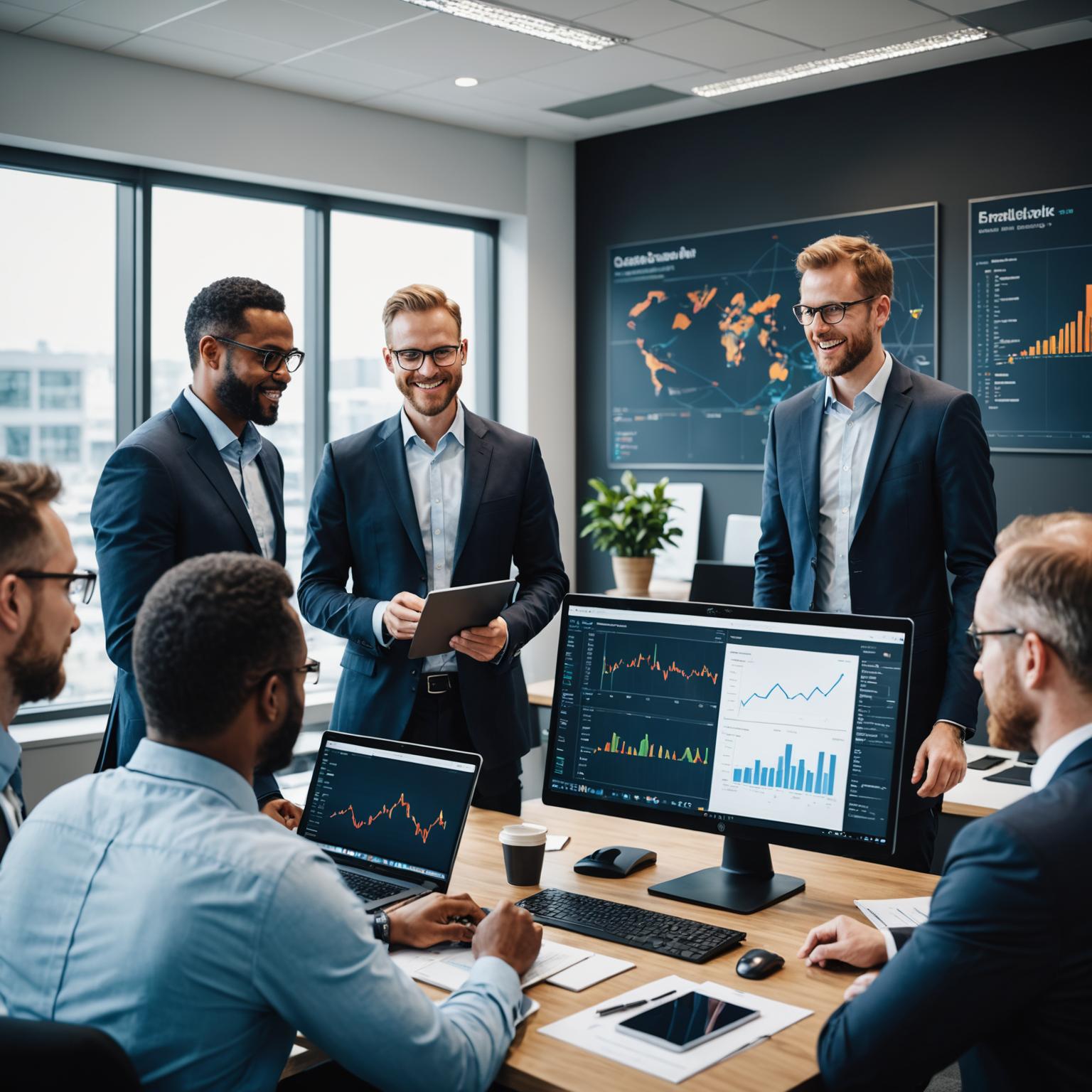 Fast Cargo operations team collaborating around a planning table in the Melbourne head office